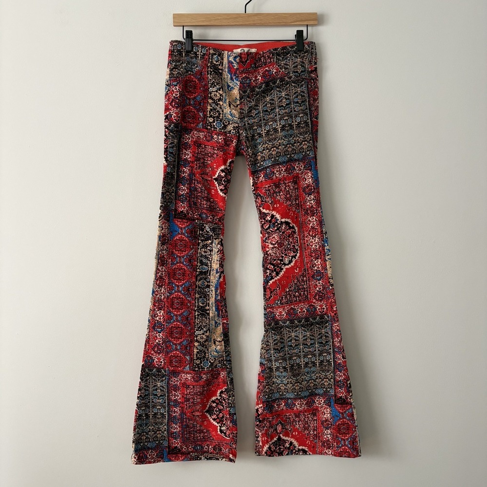 Free People Penny Paisley Patchwork Corduroy Flare Pants 26 Pull On Festival